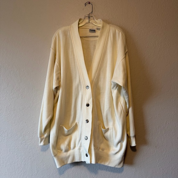 Basic Editions Sweaters - Basic Editions, Women’s Ivory Pockets Button Up V Neck Cardigan, Size L